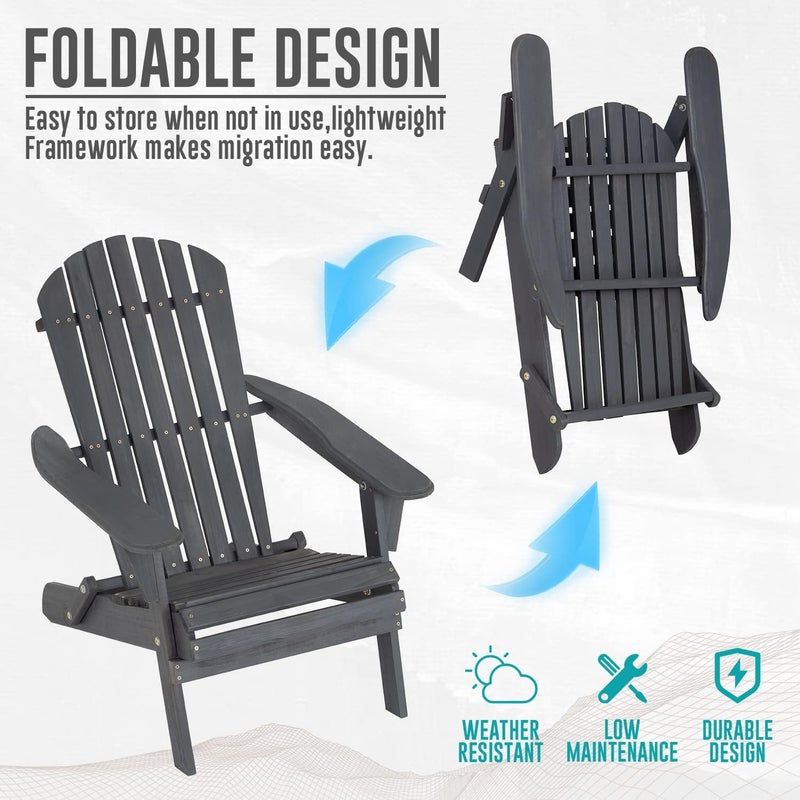 FDW Folding Adirondack Chairs Set of 2, All Weather Patio Chairs Outdoor Fire Pit Chairs for Patio Lawn Garden Backyard Deck Pool Beach - Image 5